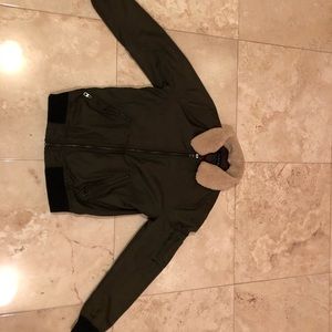 Zara Khaki Green Bomber Jacket w/ Faux fur collar